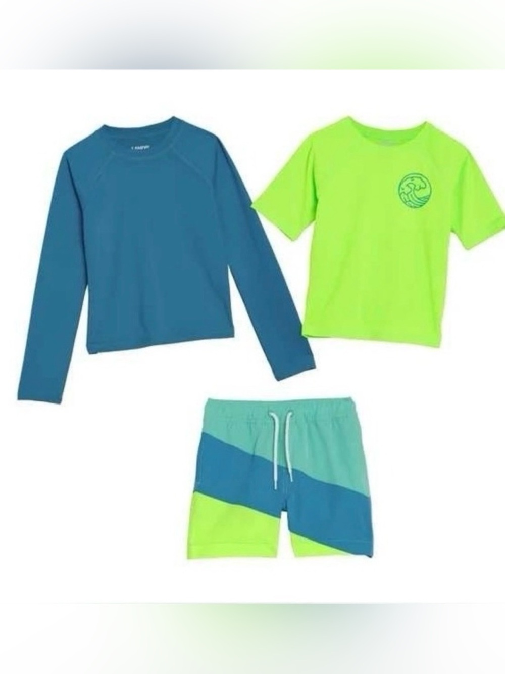 Lands' End Boys' Blue & Neon Green 3-Piece Swim Set Size 3T
